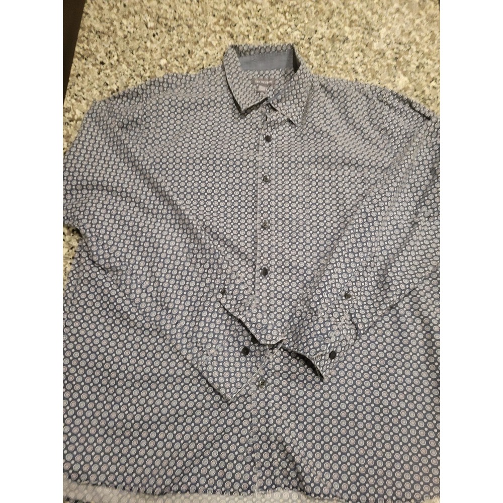 Van Heusen Mens XL Blue Geometric Medallion Print Long Sleeve Button Down Shirt